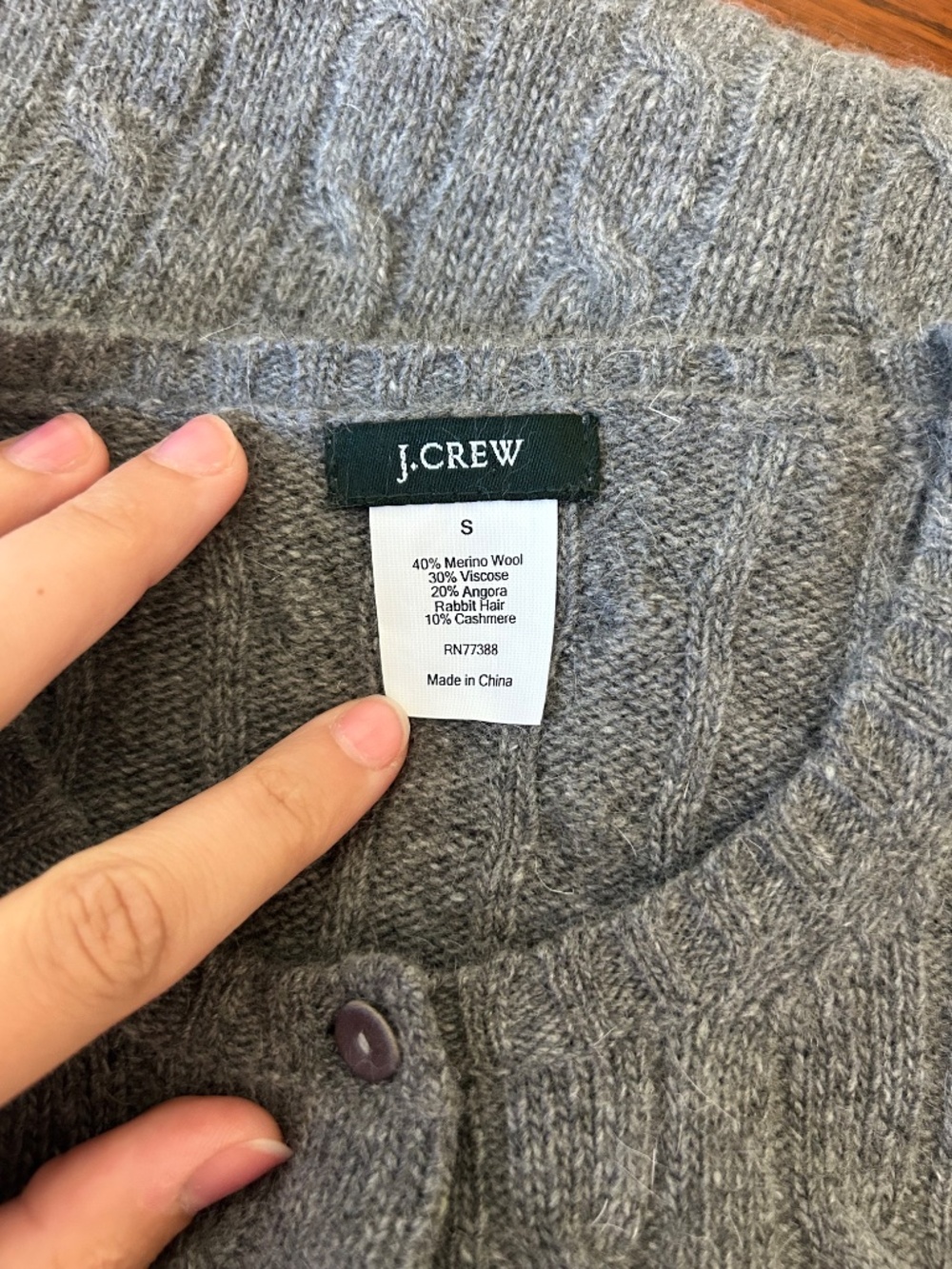 J.Crew Cable Knit Cardigan Angora Cashmere Blend Grey Size S - Picture 3 of 5